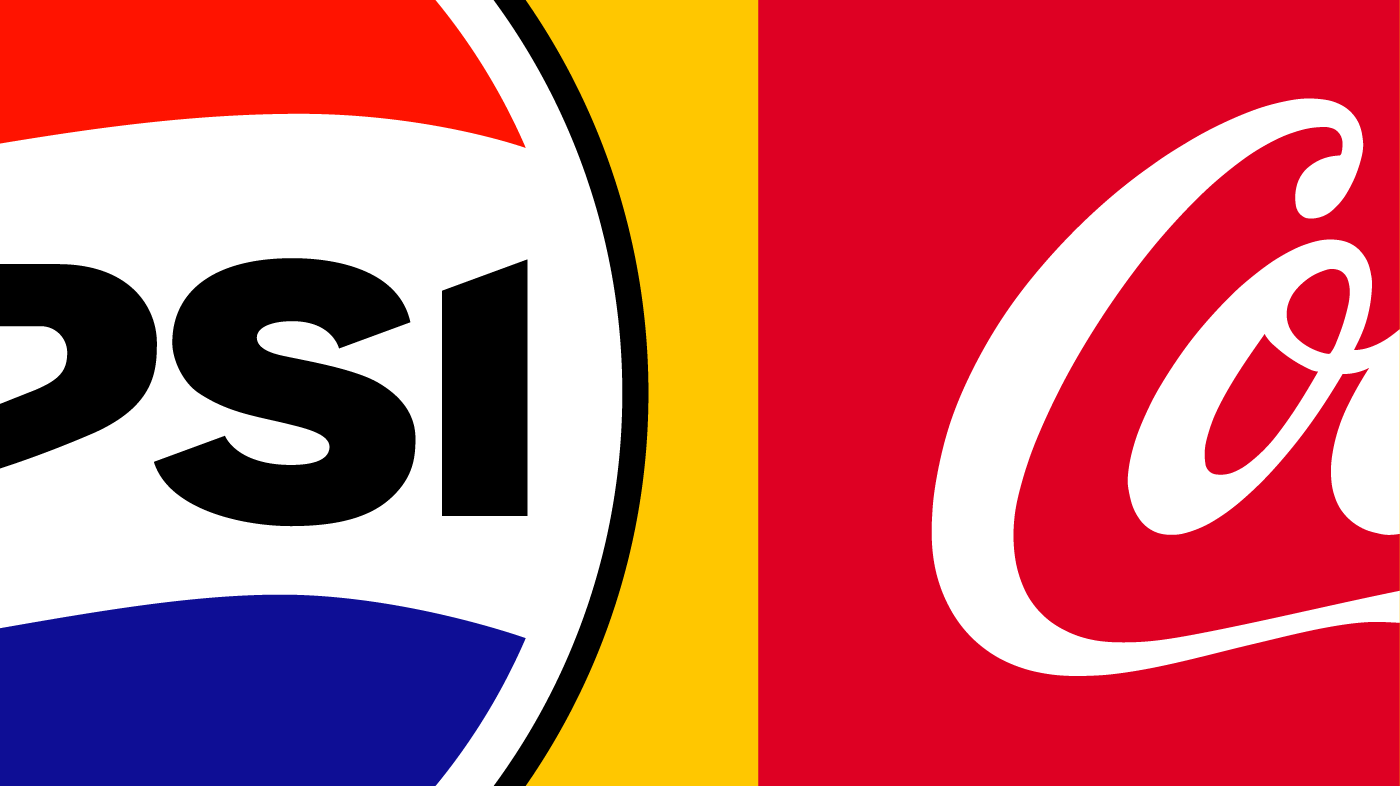 Enlarged portions of the Pepsi and Coca-Cola logos